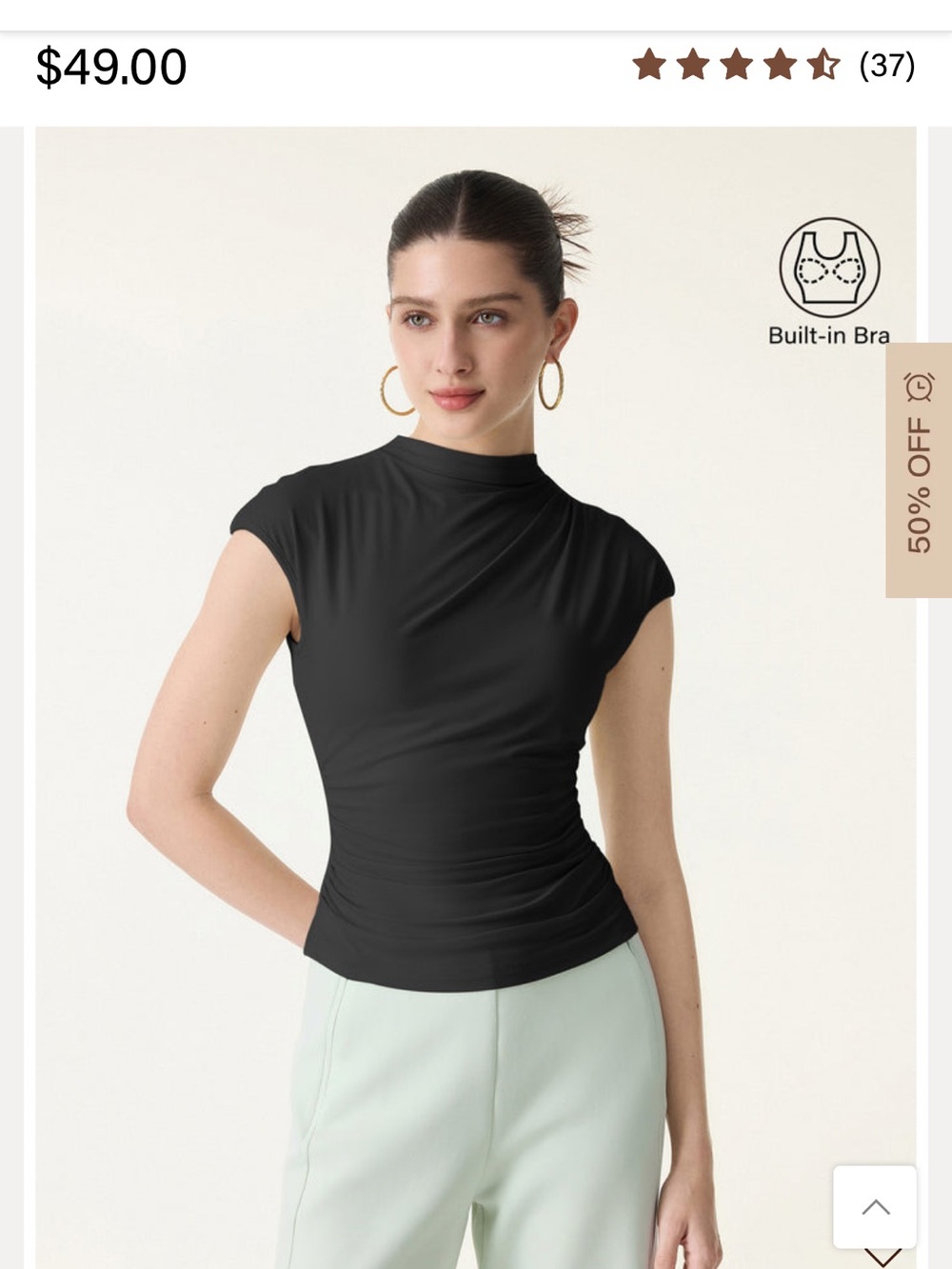 OGL Black Mock Neck Cap-Sleeve Top